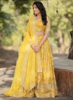 Pure Viscose Yellow Wedding Wear Embroidery Work Lehenga Choli